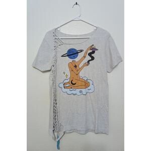 Upcycled Custom Cut Slit Weave Uranian Moon Child UFO Trippy Space Graphic SZ M